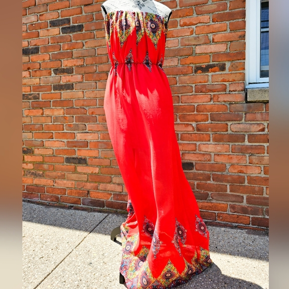New Bohemian Mandala Print Strapless Maxi Dress | Festival Vibes | Size L - Picture 1 of 15
